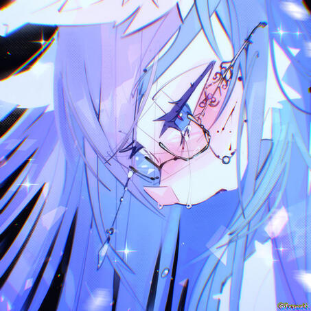 Colored sketch with abstract elements and simple background